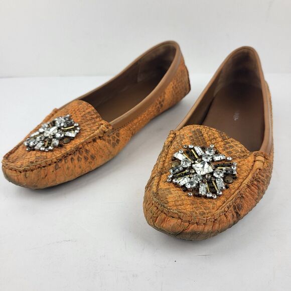 Donald J Pliner Mystic Beaded Flats Snakeskin Embellished Loafers Size 10M - Picture 1 of 11